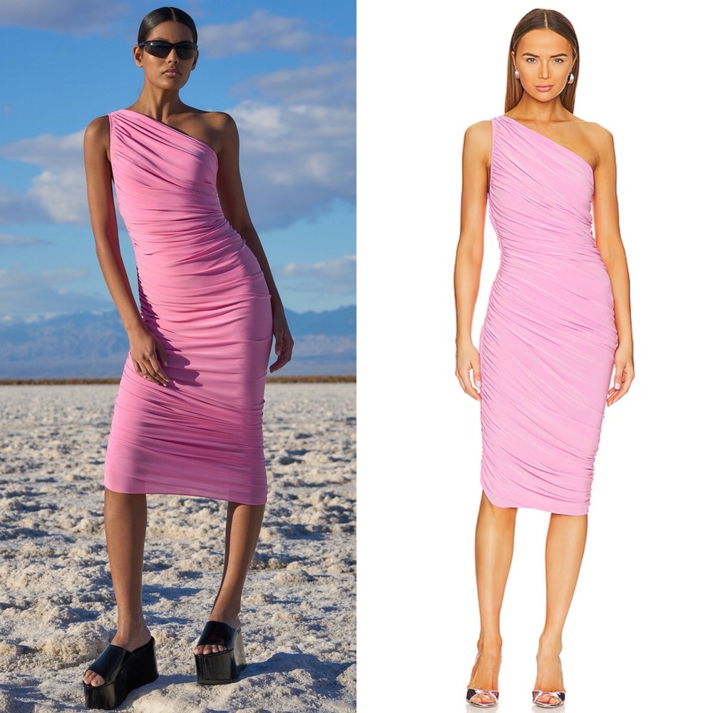 NEW NWT Norma Kamali Diana One Shoulder Dress To Knee In Candy Pink